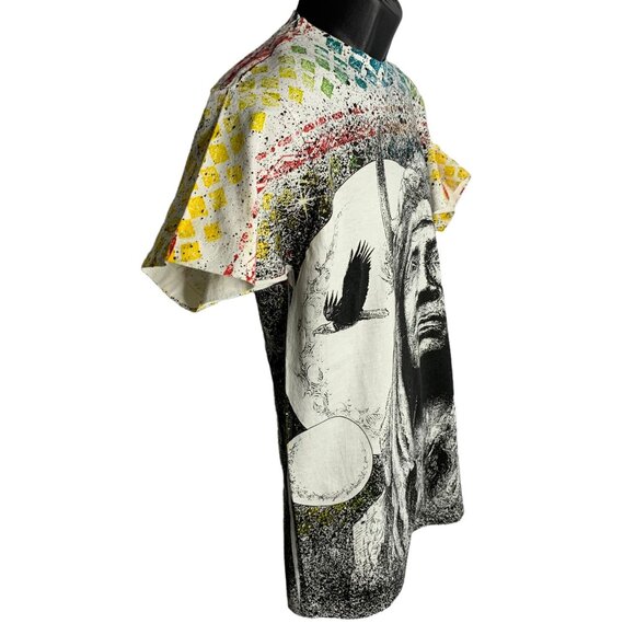 Vintage 90s Native American AOP T Shirt L White Crewneck Single Stitch Chief - Picture 7 of 8